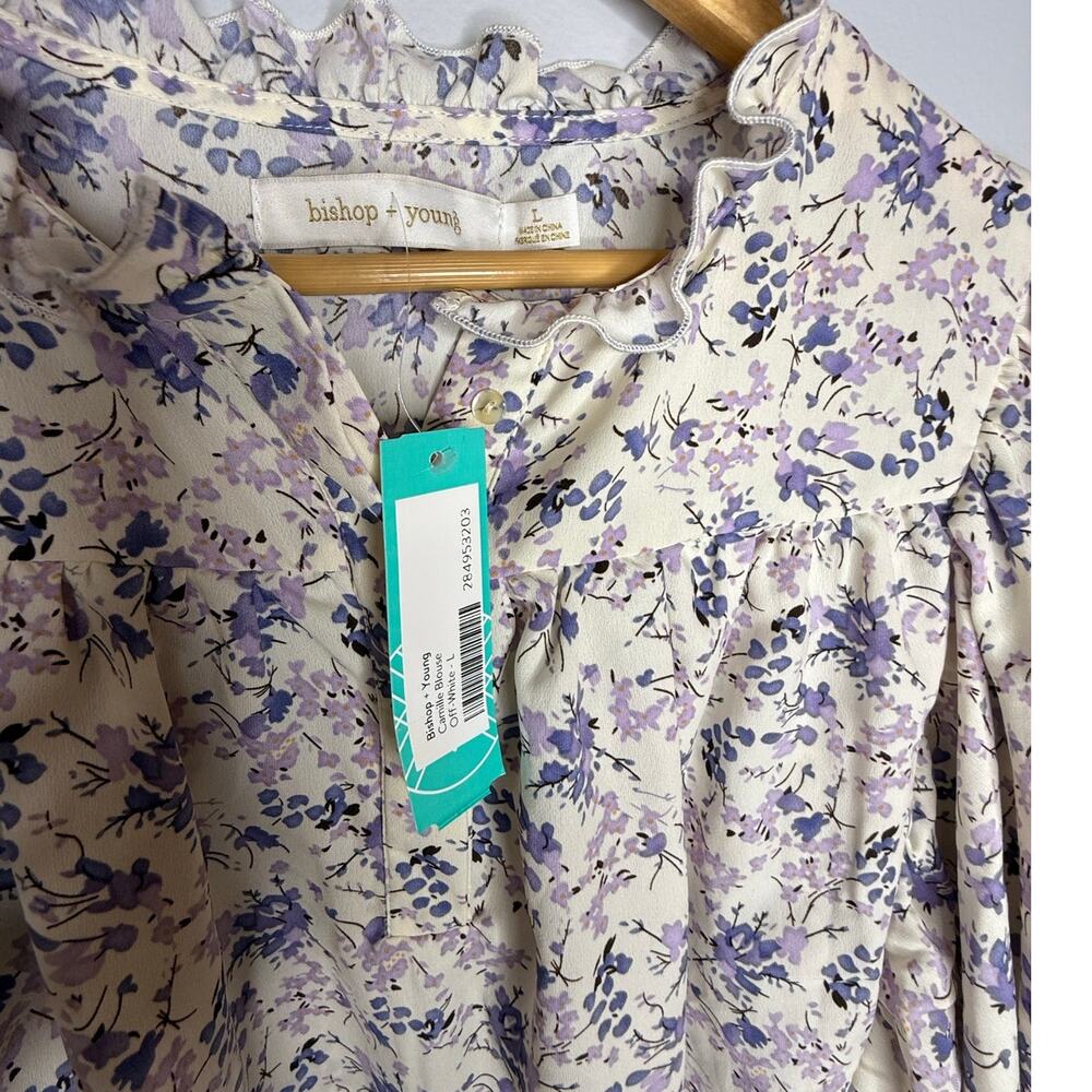 bishop + young White and Lavender Floral Flutter-Sleeve Blouse - Picture 8 of 8